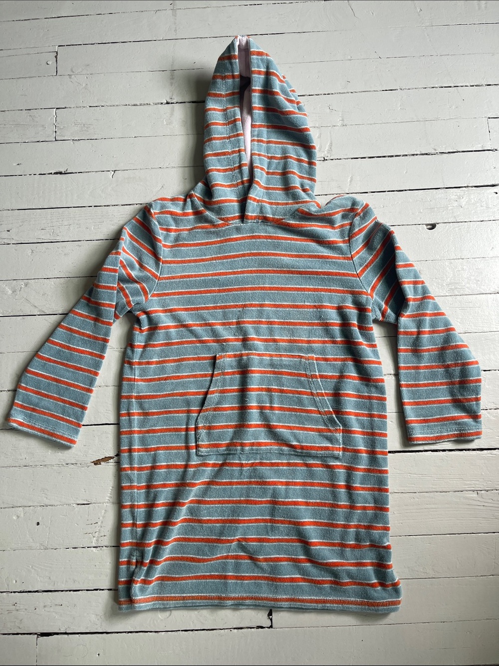 Mini Boden Striped Hooded Terrycloth Children’s Beach Coverup in Aqua and Coral